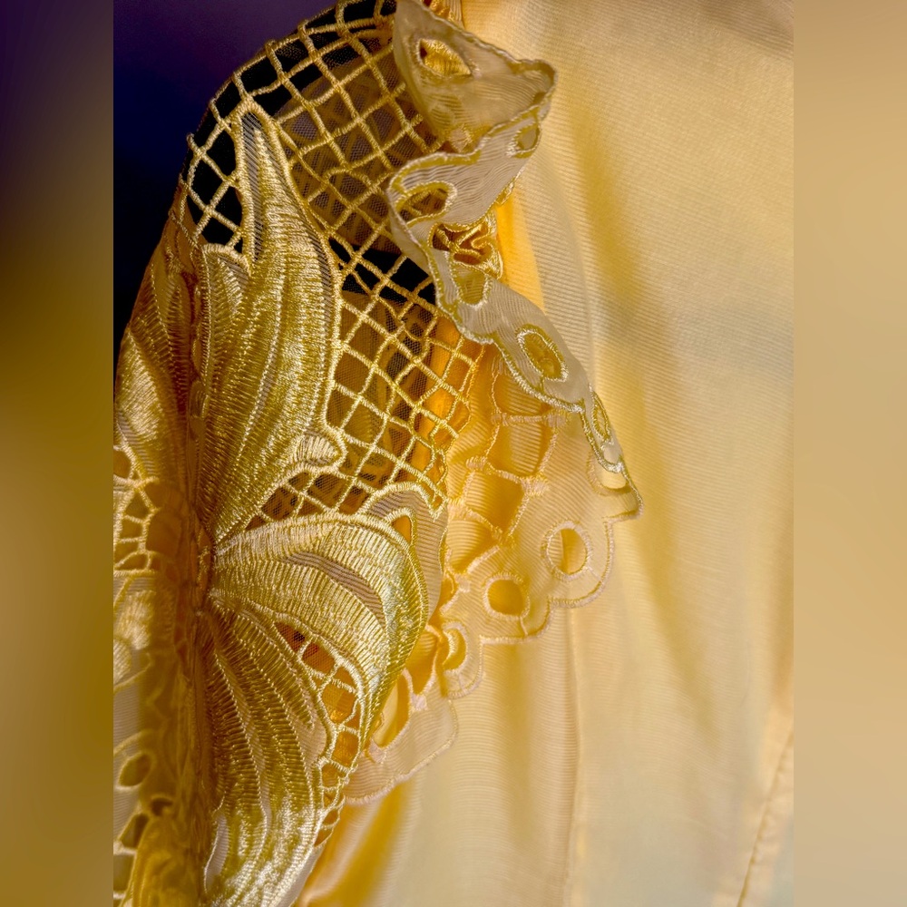 Vintage Bright Yellow Lace Long-Sleeve Fit-and-Flare Dress - Picture 2 of 16